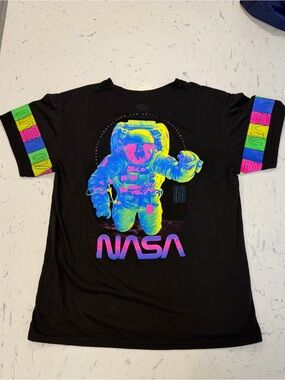 Nasa Astronaut Shirt Adult Large Black Neon Graphic Hyper Space Moon Man Earth
